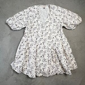 Universal Thread Women's Large Dress Floral Summer Short Puff Sleeve White
